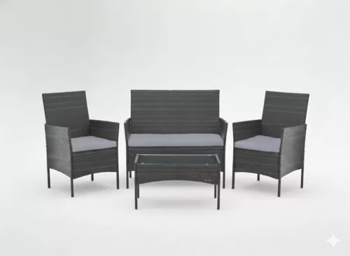 Rattan Bútorkészlet (Kanapé, 2 Fotel, Dohányzóasztal) Szürke