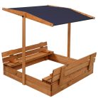 Homokozó (lecsukható tetővel) 120x120 cm, paddal, + geotextil és takaróponyva