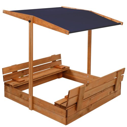 Homokozó (lecsukható tetővel) 120x120 cm, paddal, + geotextil és takaróponyva