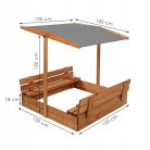 Homokozó (lecsukható tetővel) 120x120 cm, paddal, + geotextil és takaróponyva