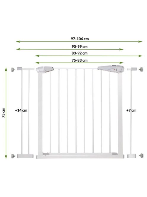 76-106 cm-es biztonsági gyerek rács, állítható méretű, fehér