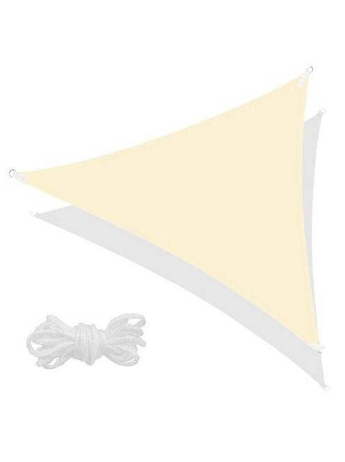 7x5x5m háromszög alakú napvitorla, vízálló, bézs (ekrü)