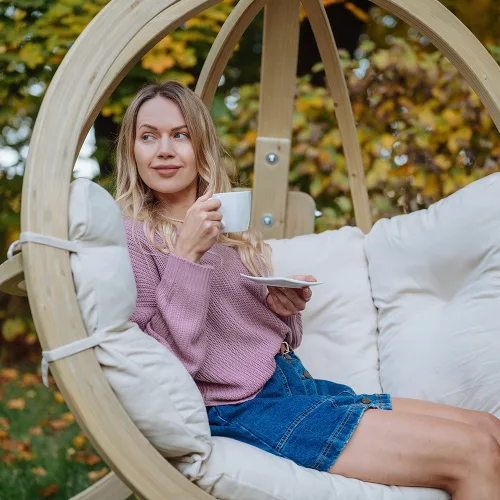 Függőkosár állvánnyal, SwingPod, krémszínű párnával