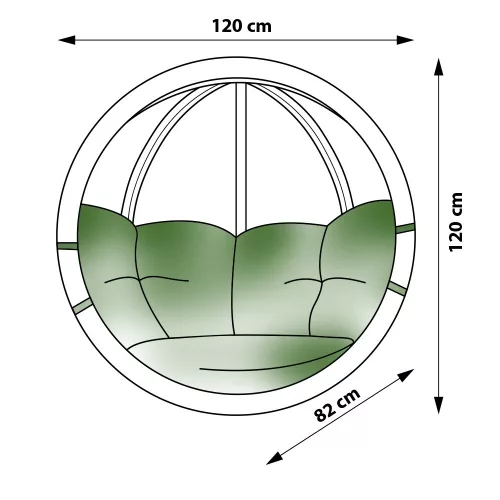 Prémium függőfotel, SwingPod, zöld színű párnával, 120x120cm