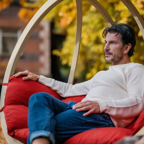SwingPod XL kétszemélyes függőfotel, piros párnával